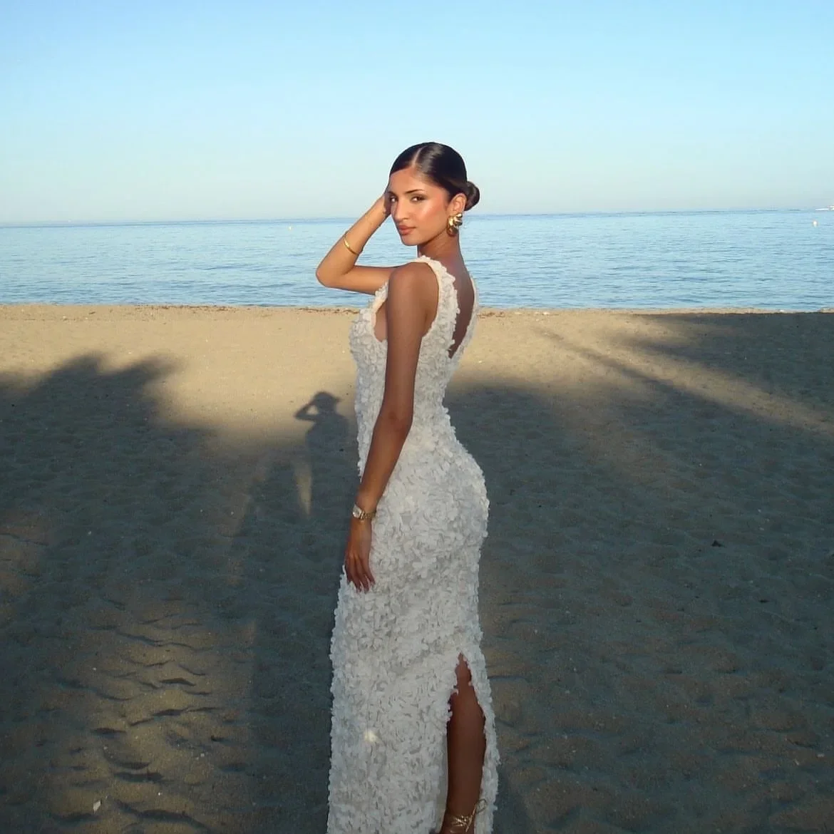 Flower Applique Mesh Maxi Dress Women’s Elegant V-Neck Party Gown - Image 2