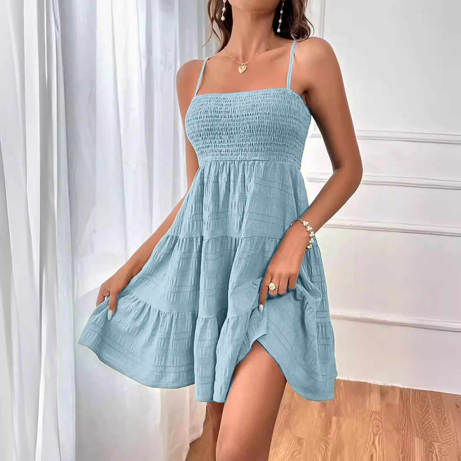 Ruffle Hem Short Mini Dress Women’s Solid Sleeveless Summer Party Dress - Image 3