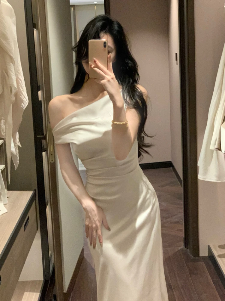 One Shoulder Sleeveless Dress Women’s Elegant Party Slim Fit Summer Dress