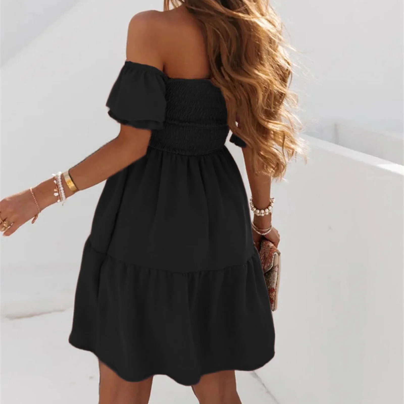 Puff Sleeve Off Shoulder Dress Women’s Plus Size Summer Midi Outfit - Image 4