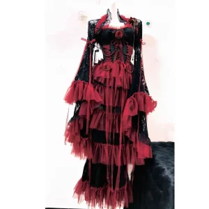 Gothic Lolita Bow Lace Dress Women’s Vintage Kawaii Y2K Harajuku Style