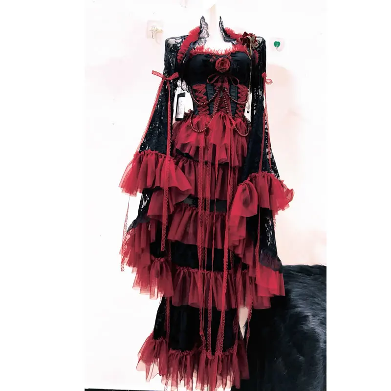 Gothic Lolita Bow Lace Dress Women’s Vintage Kawaii Y2K Harajuku Style