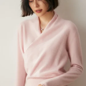 Cashmere Crossover Collar Pullover for Women Soft Office Knitwear Elegant Style