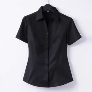 Professional Short Sleeve Black Shirt for Women Business Casual Workwear