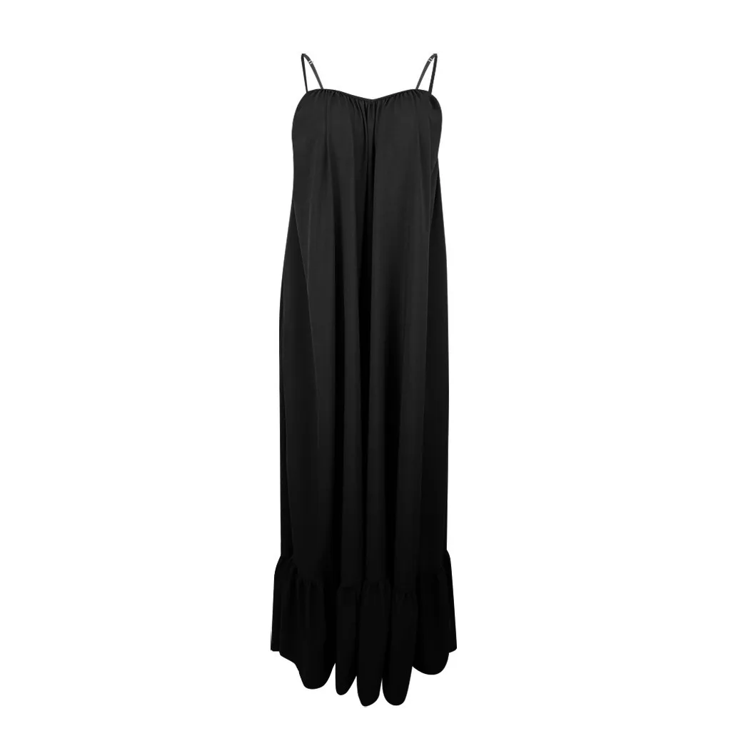 Loose Pocket Swing Dress Women’s Solid Backless Maxi Holiday Outfit - Image 5