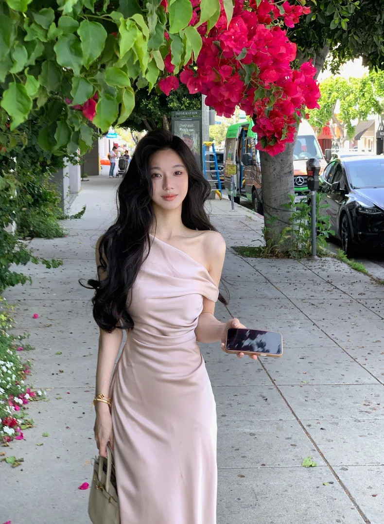 One Shoulder Sleeveless Dress Women’s Elegant Party Slim Fit Summer Dress - Image 2