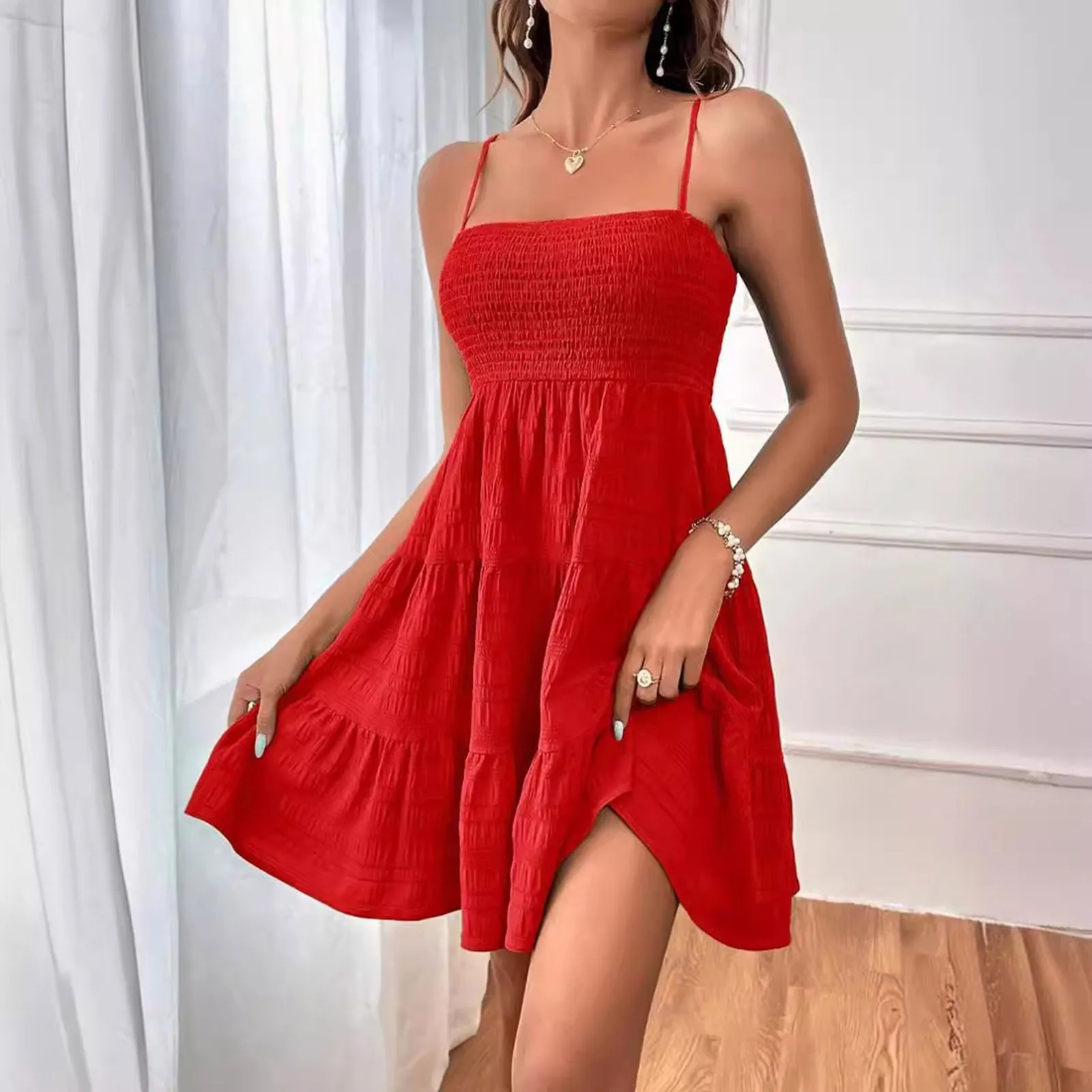 Ruffle Hem Short Mini Dress Women’s Solid Sleeveless Summer Party Dress - Image 2
